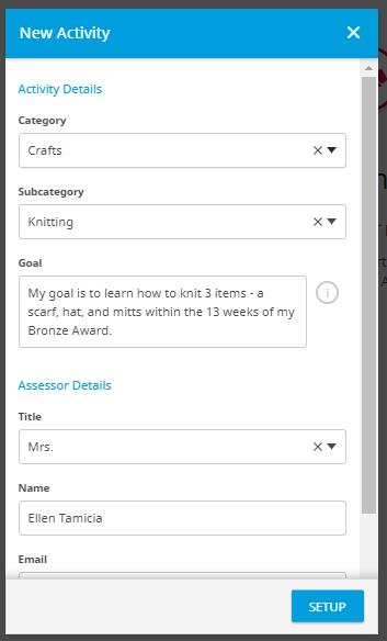 Setting Up Your Activities When you log into the online record book you will see the Award Sections on the left side of your home page. #1.