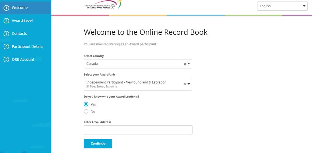 Welcome to the Online Record Book #1, Select your Country from the drop down menu #2. Select your Award Unit from the drop down menu (If you are not in an award unit, select Independent Participant).