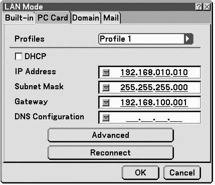 5. Setting the LAN Setting of Projector 5 Input Subnet Mask. If DHCP is not checked, input the subnet mask of the network to which the projector is connected.