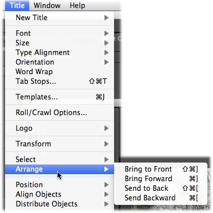 If you create multiple shapes (a strap behind text perhaps), you can rearrange the order. Select an object and send it forward or backward from options in the Title menu.