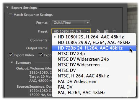 There are many export presets but if nothing matches what you need, it s possible to modify an existing setting.