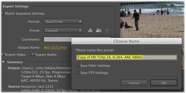 Before you export the file, choose how much of the sequence to export.