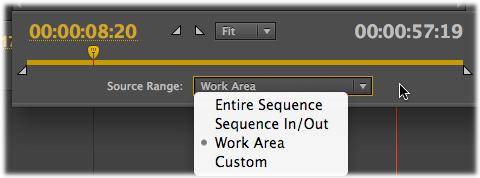 Choices are Entire Sequence, Sequence In/Out, Work Area and Custom.