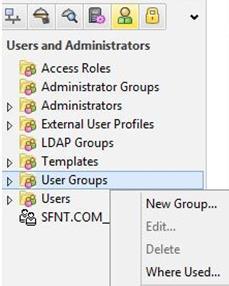 2. Under Users and Administrators, right-click User Groups, and then click New Group. 3.