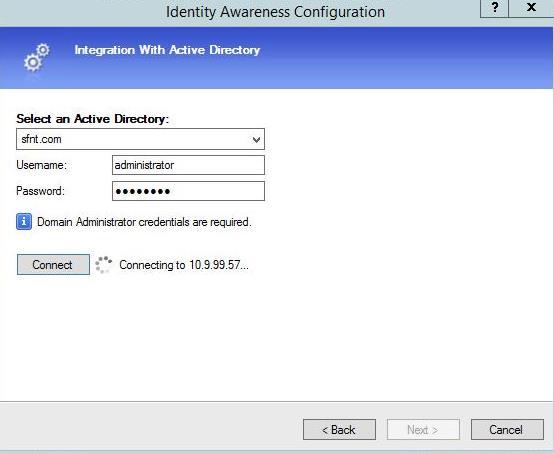 5. Under Integration with Active Directory, enter the credentials of domain administrator,