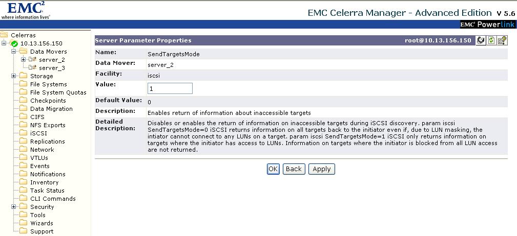 This can also be done in Celerra Manager as shown in Figure 9: Figure 9 Enable return of iscsi targets To create a user-defined storage pool, use the command: