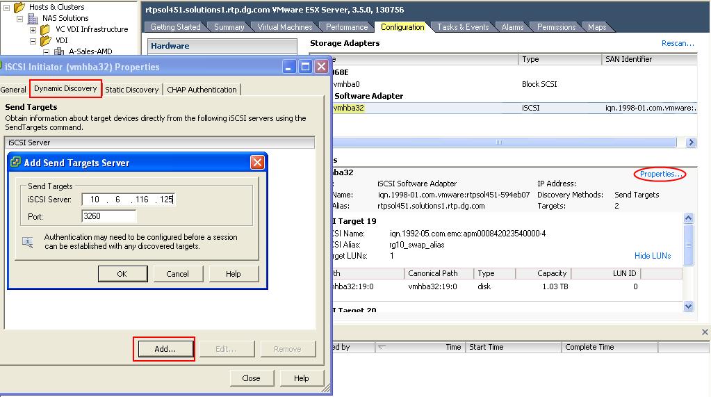 Note: If CHAP authentication is enabled on the iscsi target, it should be configured in the CHAP Authentication tab.