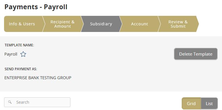 If you need to send the payment from a Subsidiary of the Main Company, then select the Subsidiary from the Grid/List