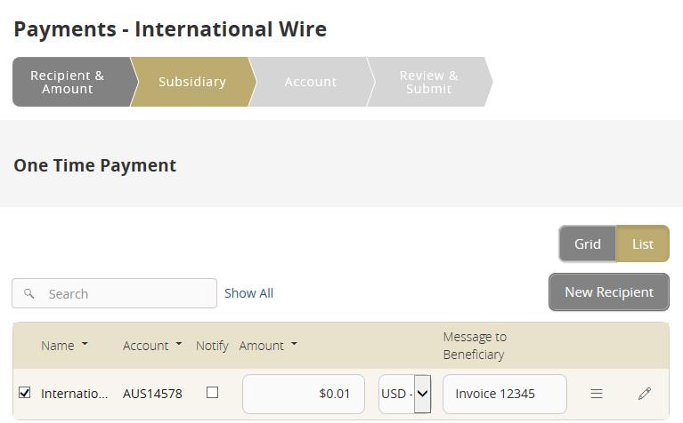 ACH & WIRE TEMPLATES/PAYMENTS International Wires Choose the ACH/Wire option under the Commercial menu to process a wire transfer. Choose New Payment International Wire.