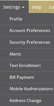 ALERTS To create Alerts for your accounts, transactions, history and/or security events, choose Alerts from the Settings menu.