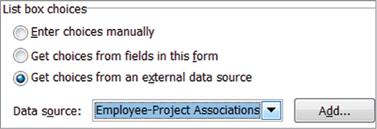 Using InfoPath with SharePoint Foundation 249 4 Under Select a List or Library select Employee- Project Associations and go to the next step.