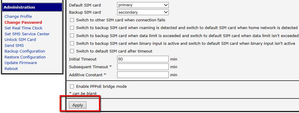 Change the Carrier drop down menu to the carrier you are using and then enter in the credentials that were provided to you from your provider Carrier drop down menu Note: If using Sprint