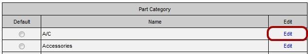 Adding Part Categories Under the Parts tab, press the Category button.