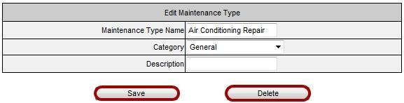 4. To edit or delete an existing Maintenance Type, press the View Info button