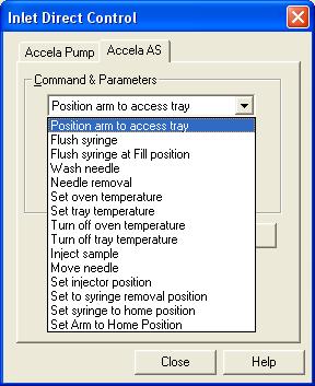 6 Direct Controls Autosampler Direct Controls Figure 106. Inlet Direct Control dialog box for the Accela pump and autosampler To open the Direct Control dialog box 1. Open the autosampler view. 2.