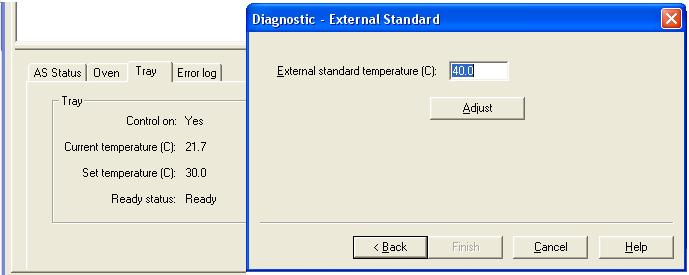 0 C. The Next button becomes available. 3. Click Next. User setting The Diagnostic - External Standard page appears (see Figure 209). The default external standard temperature is 40.