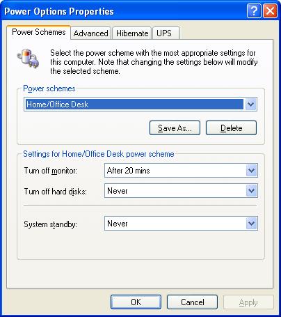 1 Introduction to the Accela System Turning Off the Computer s Energy Saving Features 4. In the Screen Saver list, select None. 5. Click Apply to accept this setting. 6. Click Power.