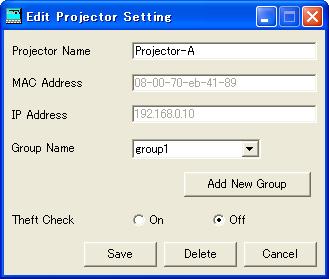 4. Projector registration 4.4. When changing projector settings (1) Select the projector which you like to change from the projector list on the main screen.