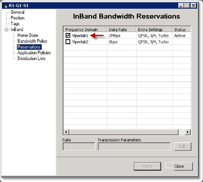 The next figure shows the bandwidth reservation page. All the satellites configured in the network are listed here providing the assignment guarantees.