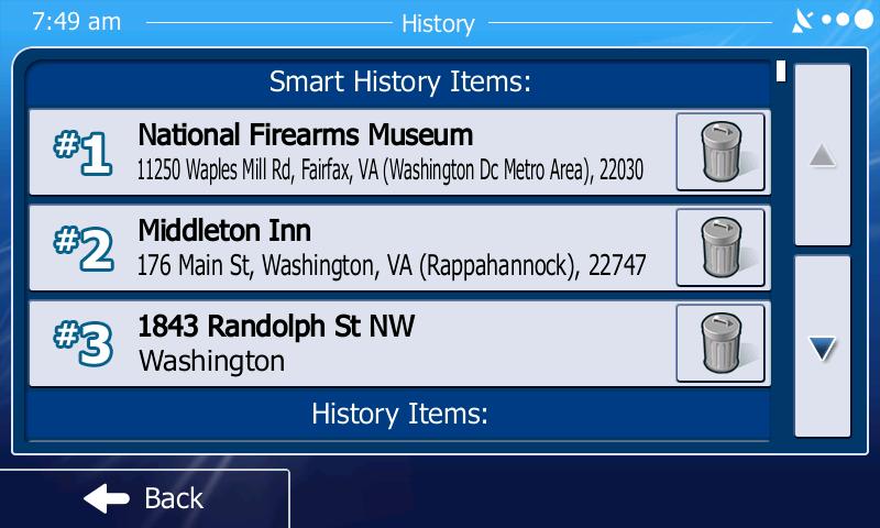 E Route History You can search through the History menu to access past routes or to set a past route as a Favorite.