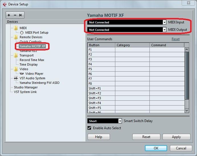 Unselect the Motif XF_ Remote and choose Not Connected, then click