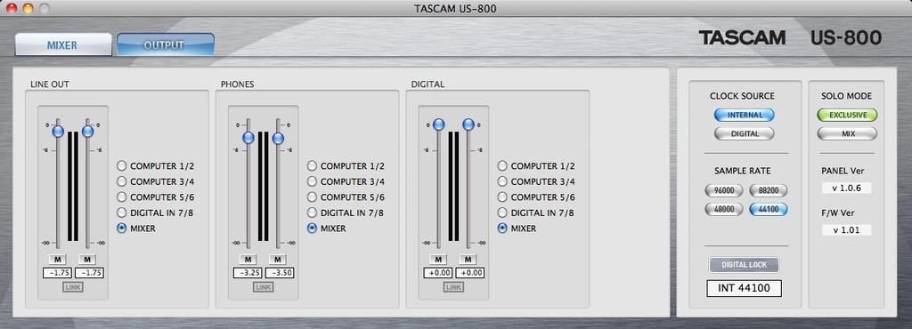 4 US-800 control panel settings Output tab Windows control panel