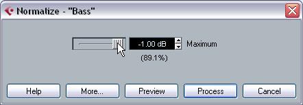 Adjust the slider to the amount you desire. A setting of 0 db or -1 db is common. 4. Click the Process button and your audio is now normalized.