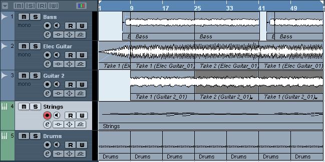 12. Now move and copy this drum part so that the rest of the song has a drum beat. This is described in the chapter Tutorial 2: Editing audio on page 32.