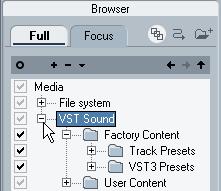 Choosing scanning locations Generally you ll want to make sure that VST Sound is always checked since this is the factory content or content that either came with Cubase Essential or other compatible