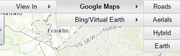 The Google and Microsoft Bing Maps views will be launched in a new browser tab, and you can change to any viewing mode once the new window has opened.