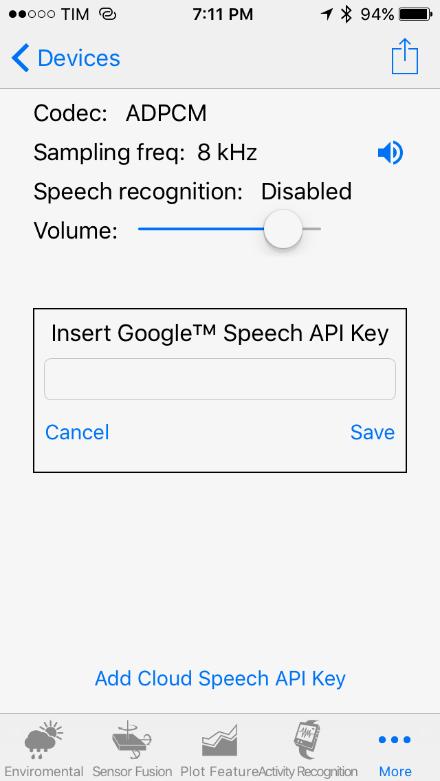 osxbluevoice (voice over BLE) Voice over BLE 53 Do not silence your phone, must not be vibration only! Automatic Speech Recognition (ASR) is performed using the Google Speech API.