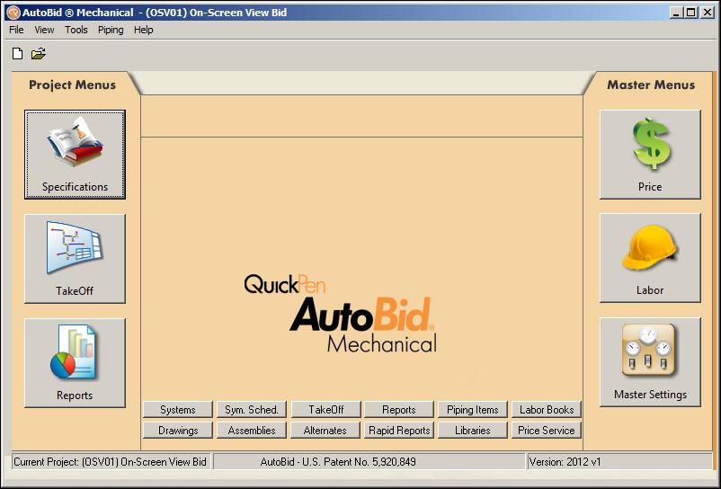 3 Projects When complete, the (Bid ID) Project Name, the main Autobid Mechanical software window displays.