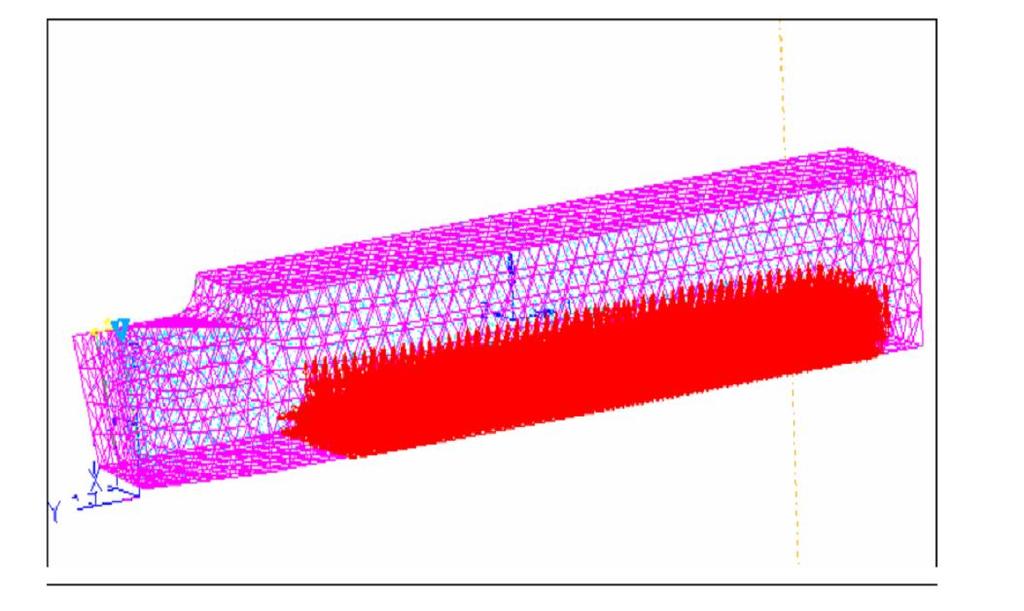 3 shows the Finite Element model with boundary condition applying on the tool. Figure 3.3 Shows the Finite Element Model with Meshing and Boundary Condition of the Tool 3.