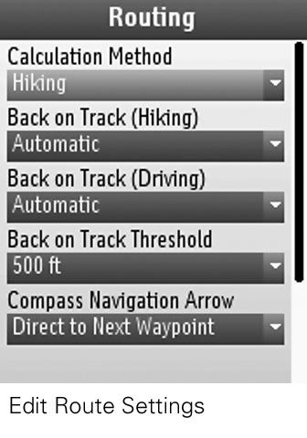In the routes list, hiking (direct) routes have a yellow Z icon and driving routes have a blue curved line icon. The active route name appears in bold text. You can save.