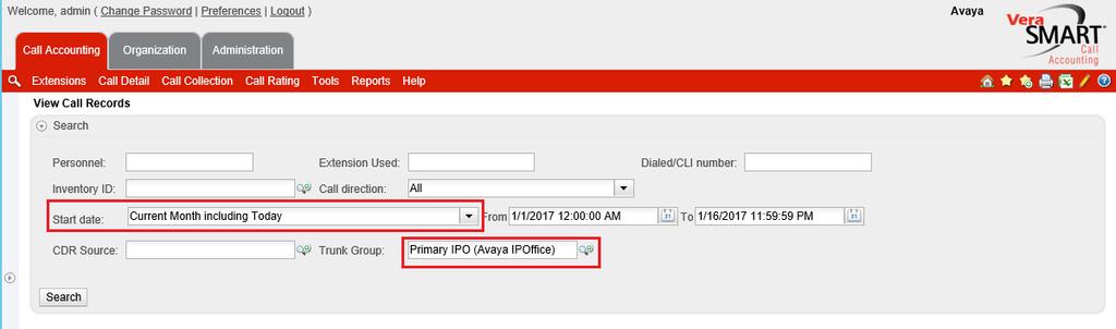 To show call records for individual node in the IP Office SCN, from VeraSMART s web management page navigate to Call