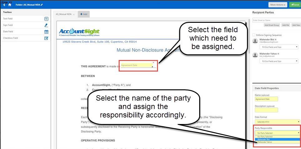 9. Select the fillable field and select the party responsible for providing the