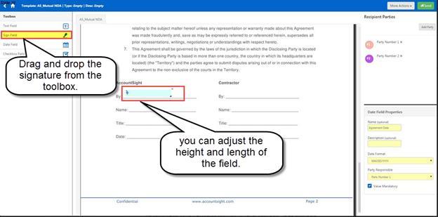 7. Similarly drag and drop the esignature and other fields to be filled out and assign