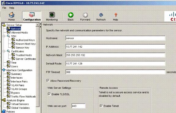 5. Go to Configuration > Interface Configuration and click