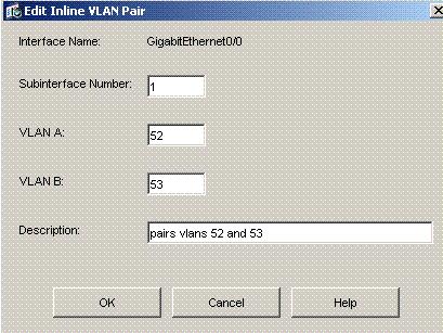Enter the Subinterface Number, VLAN A and VLAN B for the sensing
