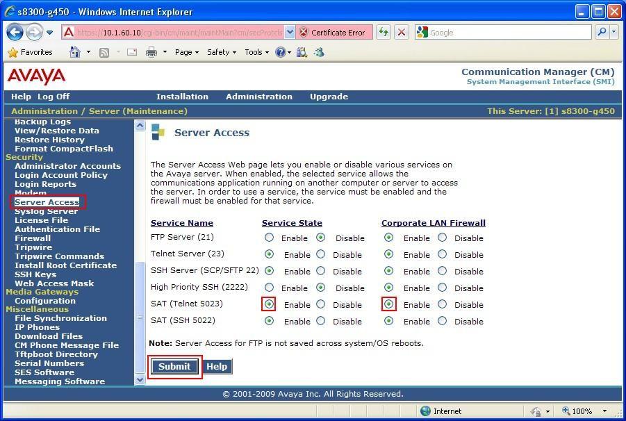 4.3. Enable Telnet Access to SAT Configure Communication Manager to allow telnet access to the SAT interface via port 5023. Step Description 1.