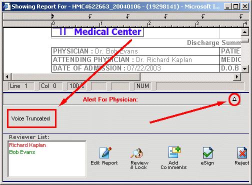 Click the up/down arrow (circled in red, above) to hide or show the Alert For Physician: field (boxed in red, above).