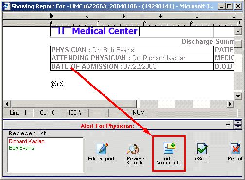 The button will be labeled Review Comments when there are MR or Physician comments associated with that particular report.