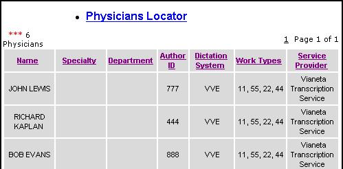 Physicians (Medical Records Only) Medical Records users have access to an additional item on the Navigation menu: Physicians.