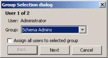 If any user exists in more than one Active Directory group, you will be prompted to select the group the user will belong to in IDM. a. Select the group from the drop down list.