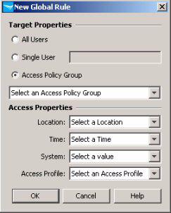 Using Identity Driven Manager Configuring User Access Creating a Global Rule is similar to creating Access Rules for an Access Profile Group. To create a global rule: 1.