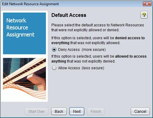 Using Identity Driven Manager Configuring Access Profiles Figure 3-29. Network Resource Assignment Wizard, Default Access 12.