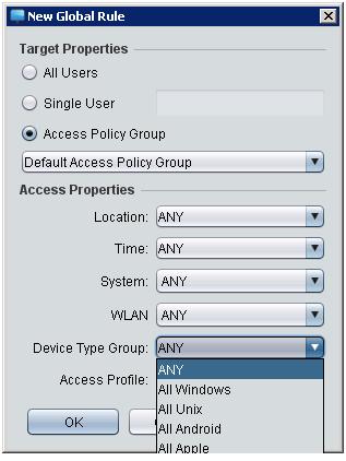 Using Identity Driven Manager Configuring User Access 2. Click the Create a New Global Rule button to display the New Global Rule window. Figure 3-38. Global Rules dialog 3.