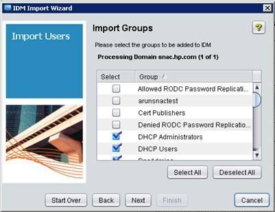 Using Identity Driven Manager Using the User Import Wizard 6. Select the scope of Active Directory groups from which you want to import user data.