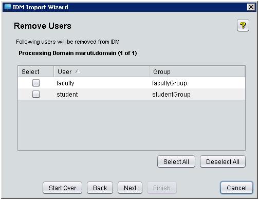 Using Identity Driven Manager Using the User Import Wizard Figure 3-73. Remove Users 8.