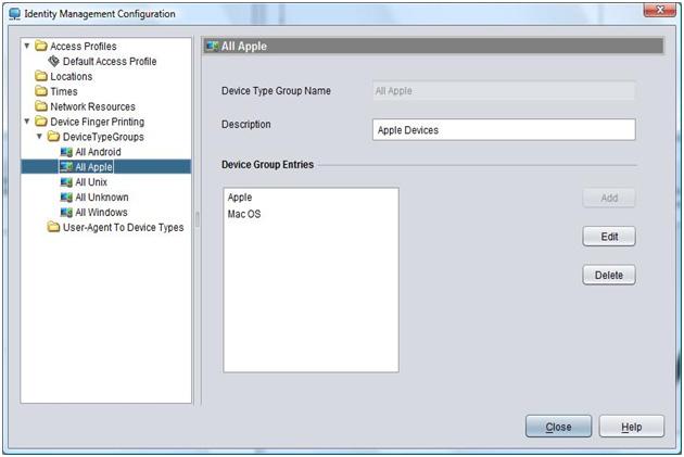 Using Identity Driven Manager Device Finger Printing To edit the selected Device type group object, click any entry in Device Type Group Name. Figure 3-16.